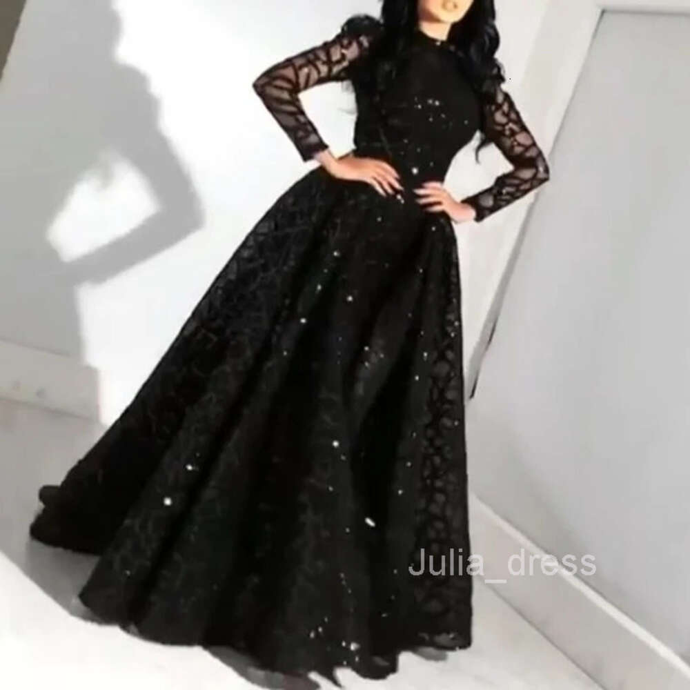 2024 Spring New Womens Dress Round Neck Long Sleeve Sequin Fluffy Evening Dress