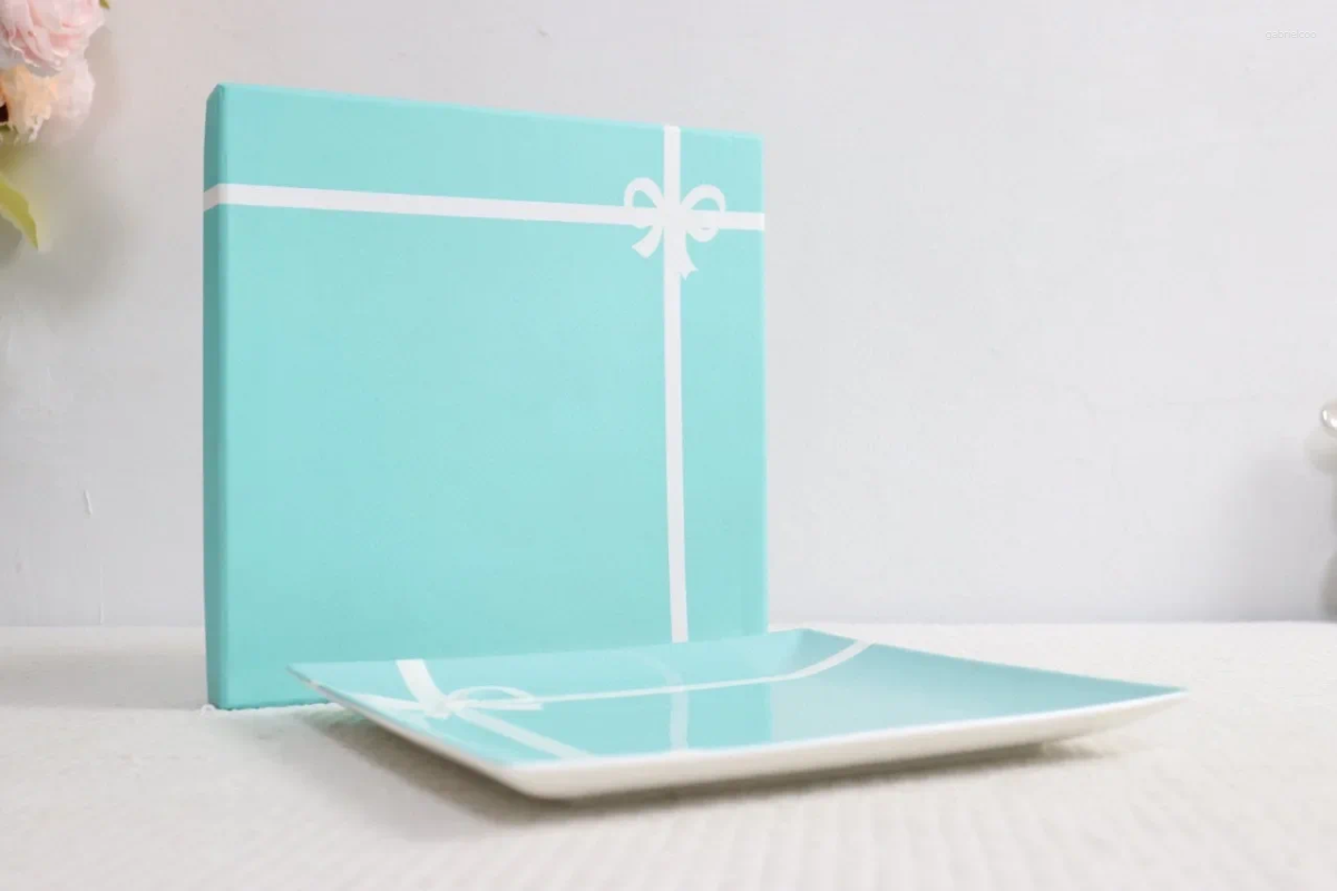 Plate T Family Bow Series Bone Porcelain Square Plate 24cm Single Vegetable and Fruit Gift Box Packaging