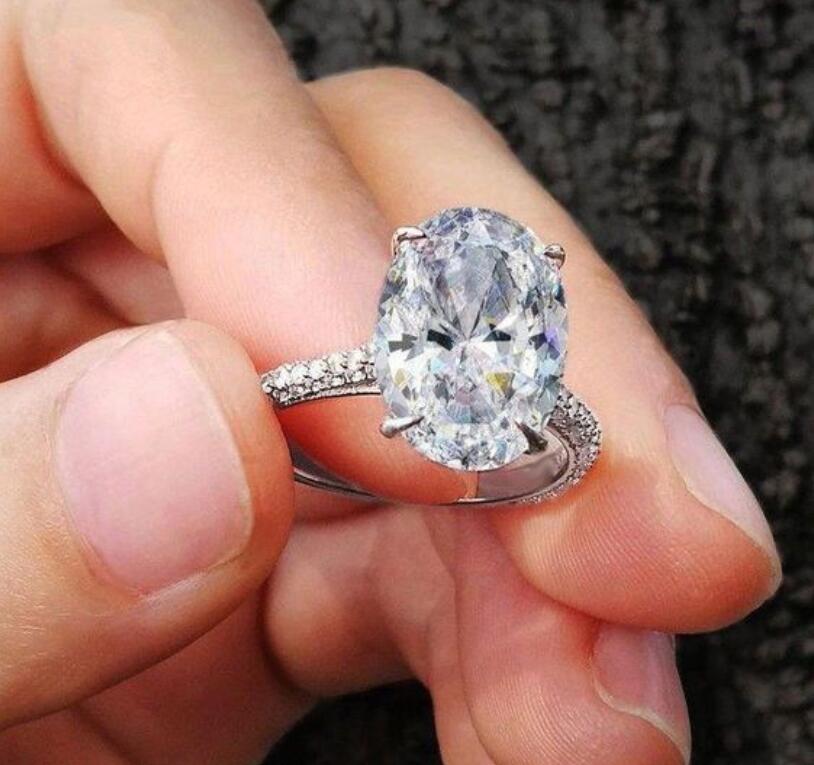 4CT Large Moissanite Diamond Wedding Rings Stunning Luxury Jewelry Real 100% 925 Sterling Silver Oval Topaz Party Eternity Women Engagement Band Ring 