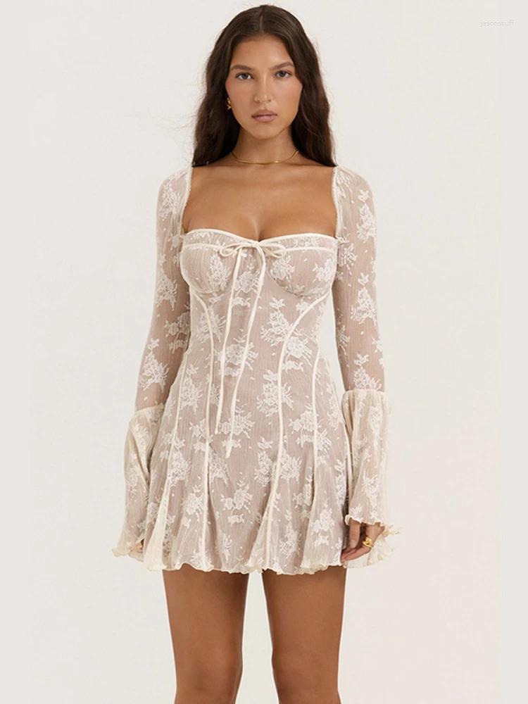 Casual Dresses Elegant Lace Trumpet Dress Korea Fashion Party Sundress Slim Womens Clothing Long Sleeved Up A Line Vestidos Oversized