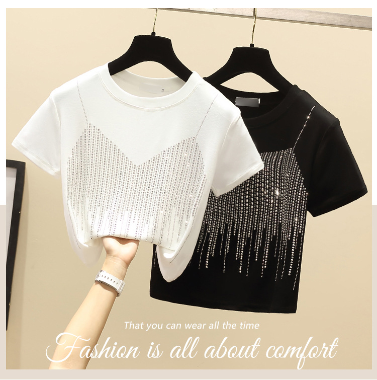 women designer clothes designer t shirt tshirt Crew Neck Diamond Short sleeve Rhinestone Polka Dot Cute Loose Breathable Kawaii size S-XL designer shi