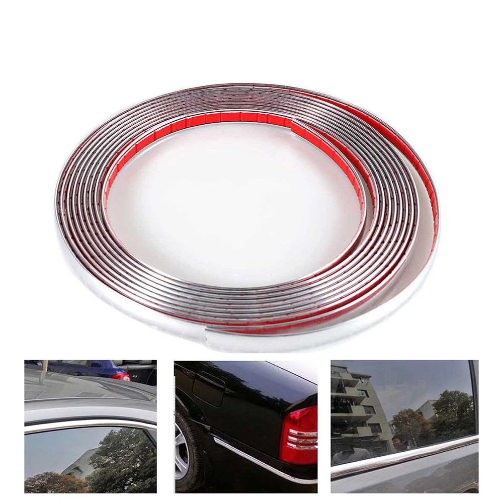 6/8/10/12/15/20mm Car Chrome Styling Decal Moulding Trim Strip Tape Auto DIY Body Bumper Protect Sticker
