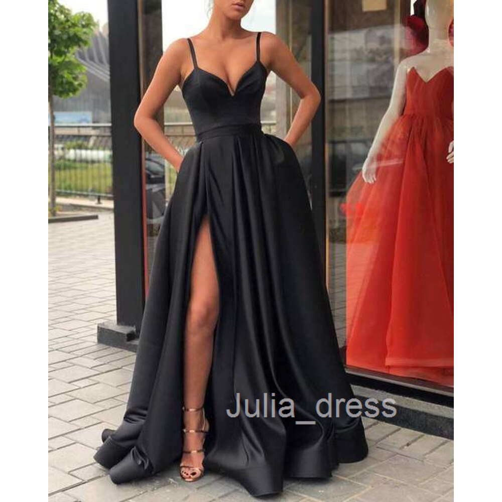 2024 New Spring Dress Slimming Solid Color Strap Tail Banquet Satin Dress