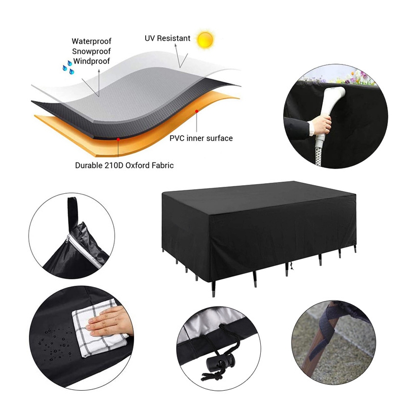 210D Outdoor Furniture Cover Black/Silver Oxford Cloth Patio Garden Sofa Waterproof Awning Table Chair Dust Proof Sunshade Cover
