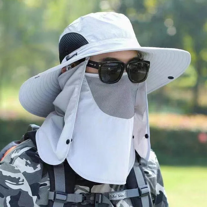 Summer Quick-drying Boonie Hats with Neck Mask Cover Men Breathable Mesh Sun Visor Fisherman Hats Outdoor Wide Brim Bucket Caps 240528