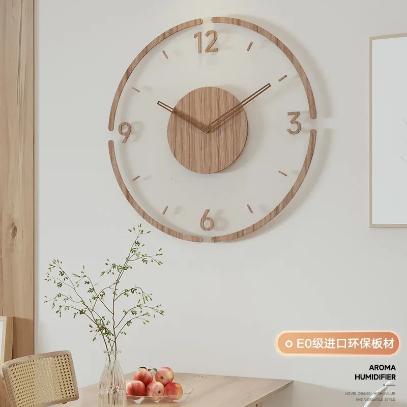 Solid Wood Creative Wall Clocks Living Room Silent Nordic Simple Quartz Clock Fashion Large Watch 240528