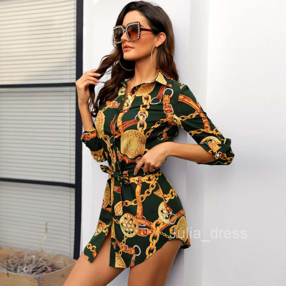 2024 Autumn/Winter New Womens Dress Fashionable and Sexy Gold Chain Slim Fit Printed Short Skirt
