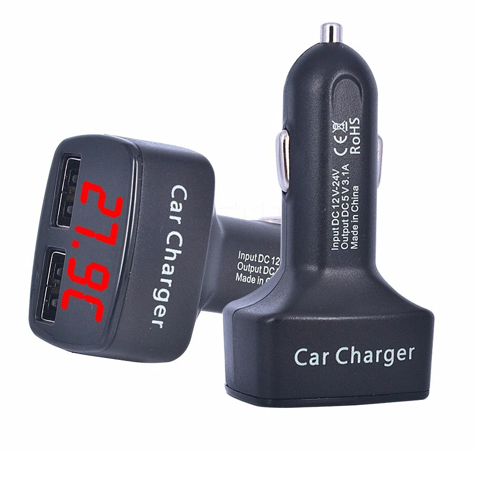 Universal DC 5V 3.1A 4 In 1 Dual USB Car Quick Charger Voltage/temperature/Current Meter Tester Adapters Digital LED Display