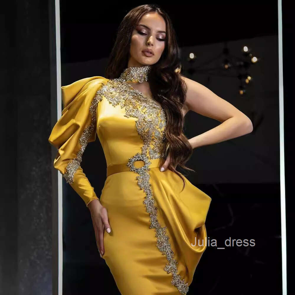 2024 New Evening Dress Womens Dress Sprinkled Gold High Collar Dress Banquet Dress