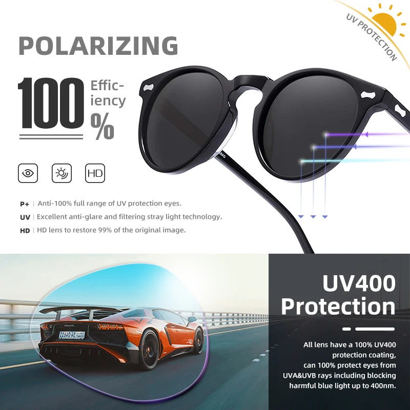 LIOUMO Retro Polarized Sunglasses Men Round Frame Vintage Glasses For Women UV400 Driving Goggles oculos de sol masculino 240428