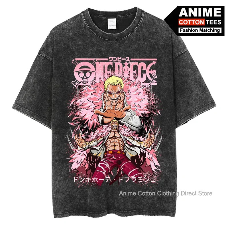 Doflamingo T Shirt One Piece Anime Print T-shirts y2k Harajuku Hip Hop Streetwear Tops For Unisex Oversized Vintage Cotton Tees 240528