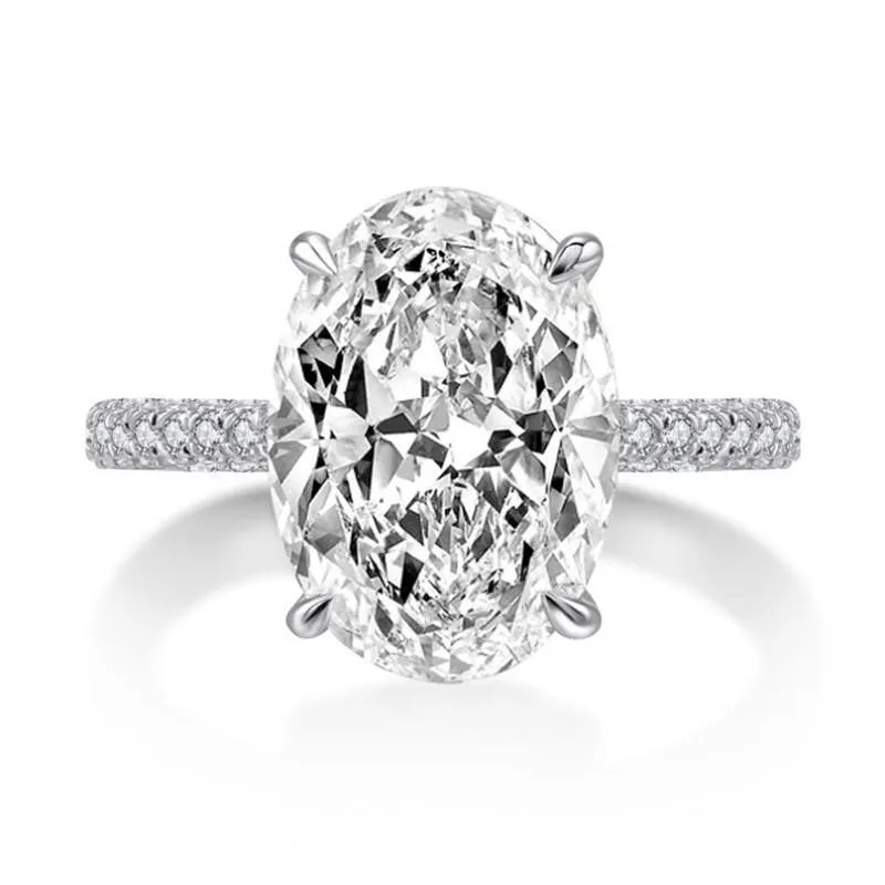 4CT Large Moissanite Diamond Wedding Rings Stunning Luxury Jewelry Real 100% 925 Sterling Silver Oval Topaz Party Eternity Women Engagement Band Ring 