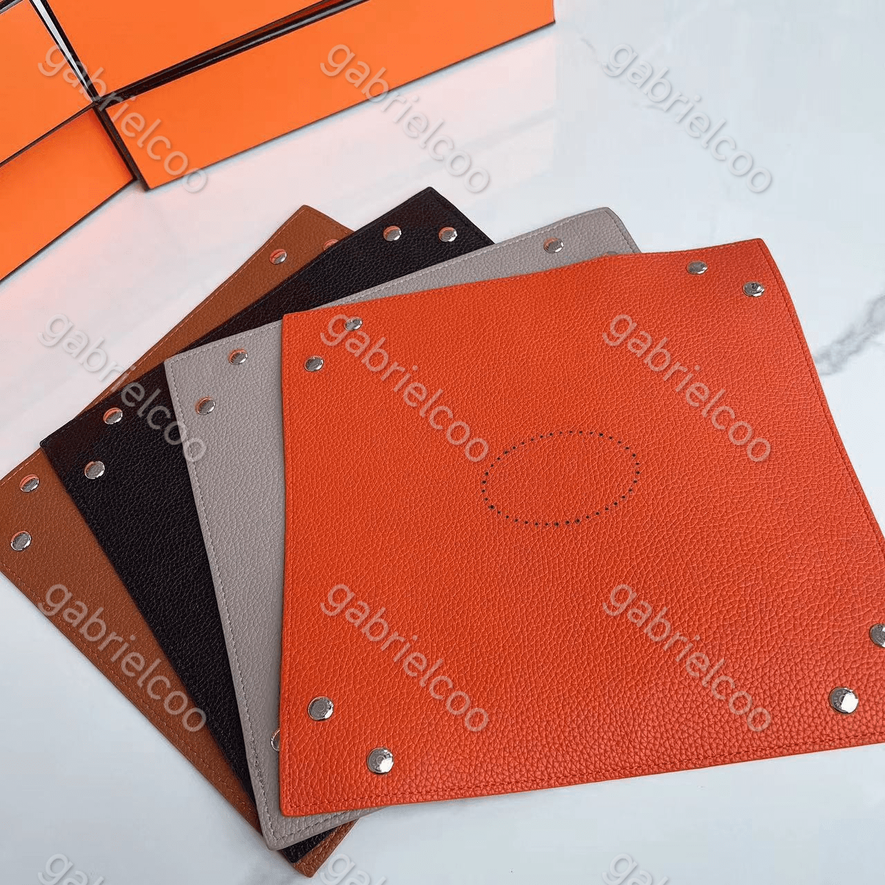 Square designer orange leather tray solid color foyer key storage miscellaneous items desktop candy box