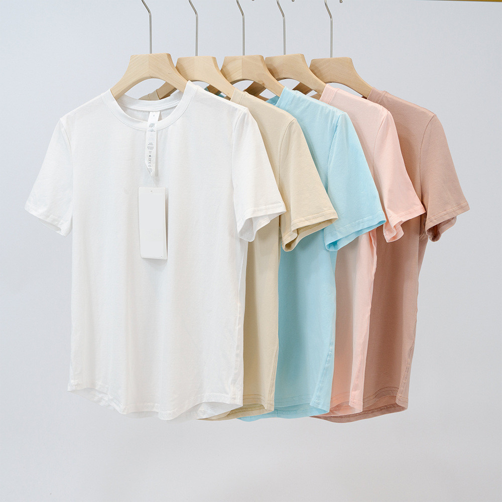 Womens Yoga Love T-shirt Summer Top Womens Round Collar Short Sleeve Elastic Breathable Sports Fitness Solid Color 070