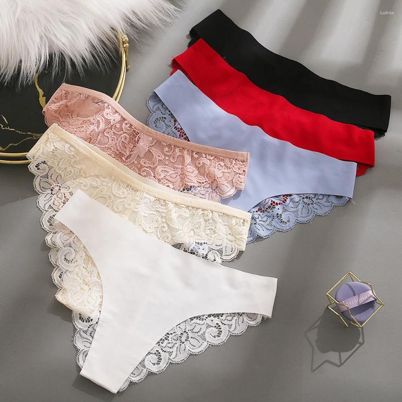 Womens Panties WarmSteps 6Pcs/Set Sexy Lace Ice Silk Seamless Underwear Woman Lingerie Female Underpants 6 Pieces Pack Briefs