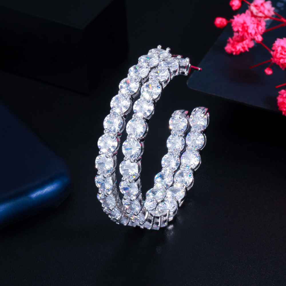 S925 Sterling Silver Large Circle Stud Earrings Luxury Jewelry Tennis Round Cut White Topaz CZ Diamond 18K Gold Women's Fashion Earrings For Love