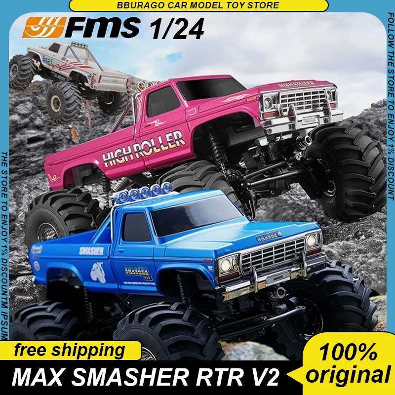 Fms 1:24 Max Smasher Rtr V2 Rc Car Rtr Remote Control Monster Truck Climbing Toys Pickup Model Off-Road Four-Wheel Children Gift