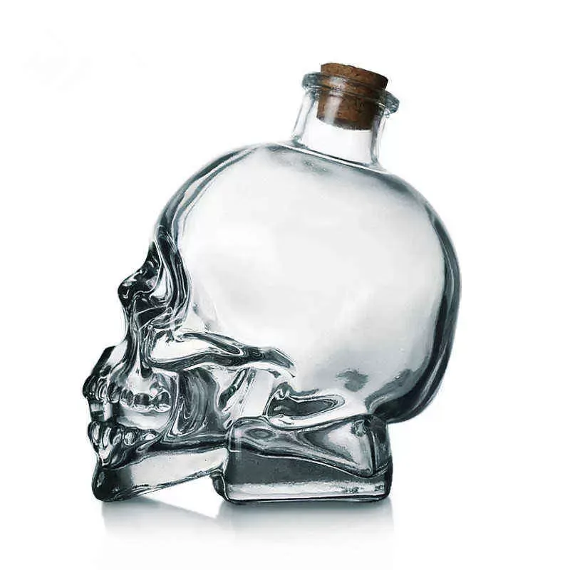 Crystal Water Decanter Liquid Bottle With Wooden Cork Skull Glass For Beer Wine Whiskey Scotch Vodka Bar Tool FY5676