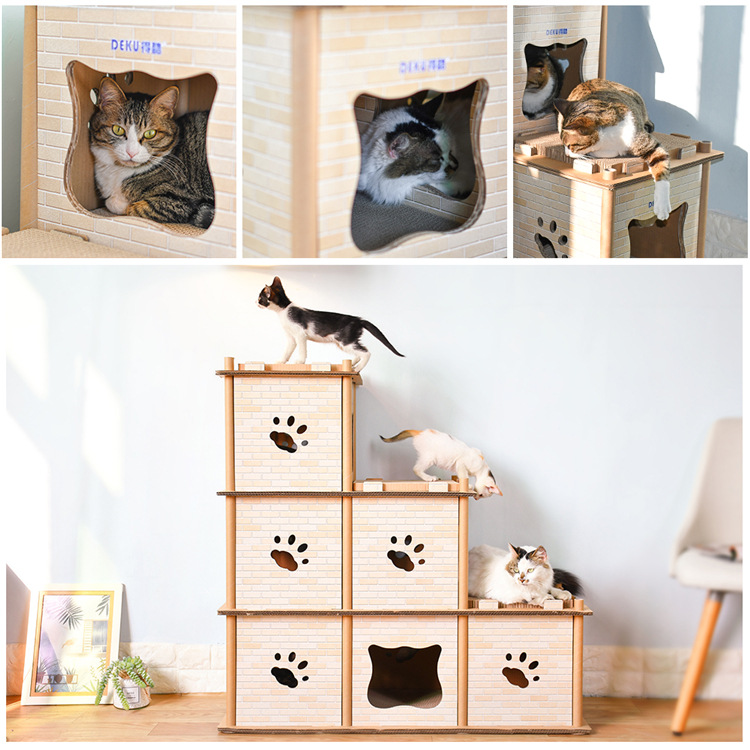 Double-Layer Cat House, Scratch Board, Cat Nest, DIY Ladder, Corrugated, 2-Layer, 3-Layer, Pet Toy
