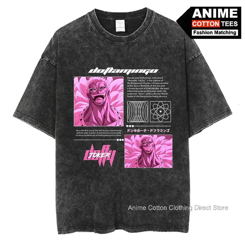 Shirt Doflamingo T One Piece Anime Print T-Shirts Y2k Harajuku Hip Hop Streetwear Tops For Unisex Oversized Vintage Cotton Tees 240528 -