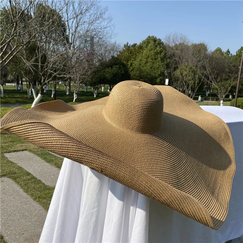 70cm Summer Beach Sun Hat Anti-uv Protection 35cm Large Wide Brim Foldable Straw Hats Oversized Collapsible Sunshade Cover Caps 240528