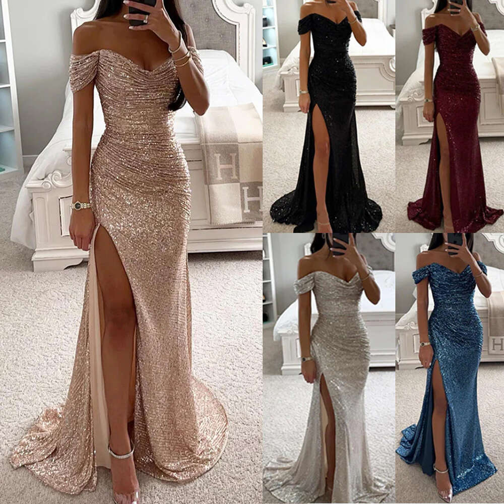 2024 Off Shoulder Evening Mermaid Dress Sequined High Split Gowns For Special Events Prom Bridesmaids Dressocns Bc18214 0528