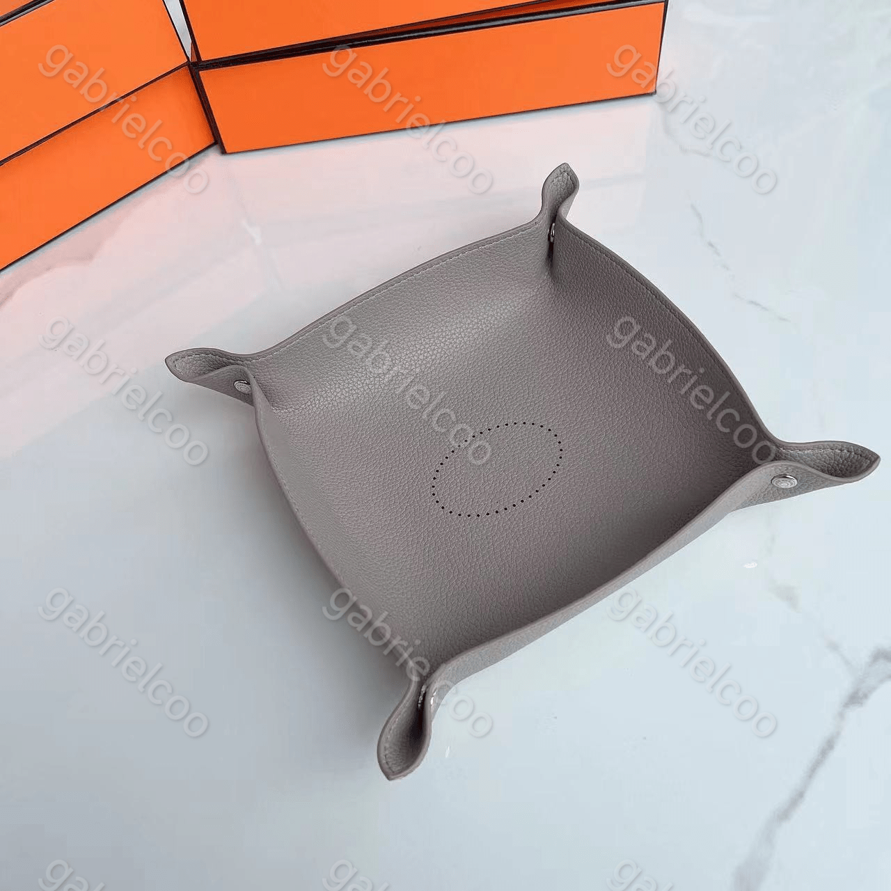 Square designer orange leather tray solid color foyer key storage miscellaneous items desktop candy box