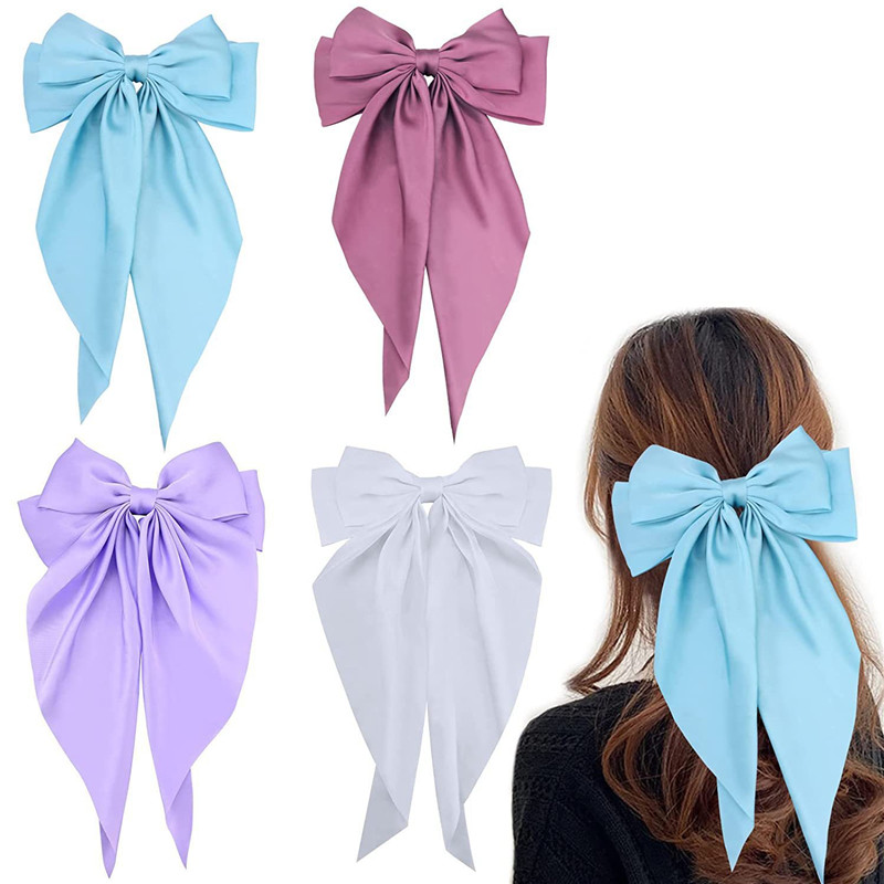 Big Hair Bows For Women Hair Ribbons Oversized Long Tail White Black Large Hair Ribbon Barrettes Metal Clips Bowknot Hair Accessories Lazos Para El Ca