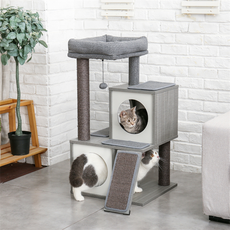 Fast Delivery Luxury Pet Cat Tree House Condos Cat Tree Tower with Ladder Sisal Scratching Posts for Cats Kitten Furniture House