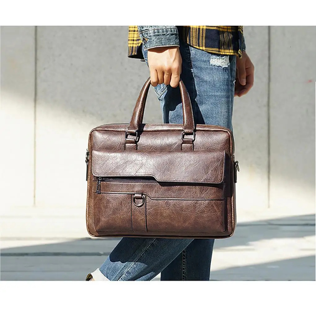 Mens PU Business Bag Retro Messenger Bag Multi-pocket Briefcase for Men 240528