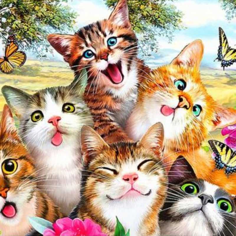 Puzzles 70*100cm 2000pcs Advanced Paper Jigs Puzzle The Cat Family Animal Painting Stress Reducing Blazing with Color Christmas Gift