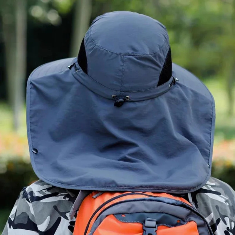 Summer Quick-drying Boonie Hats with Neck Mask Cover Men Breathable Mesh Sun Visor Fisherman Hats Outdoor Wide Brim Bucket Caps 240528