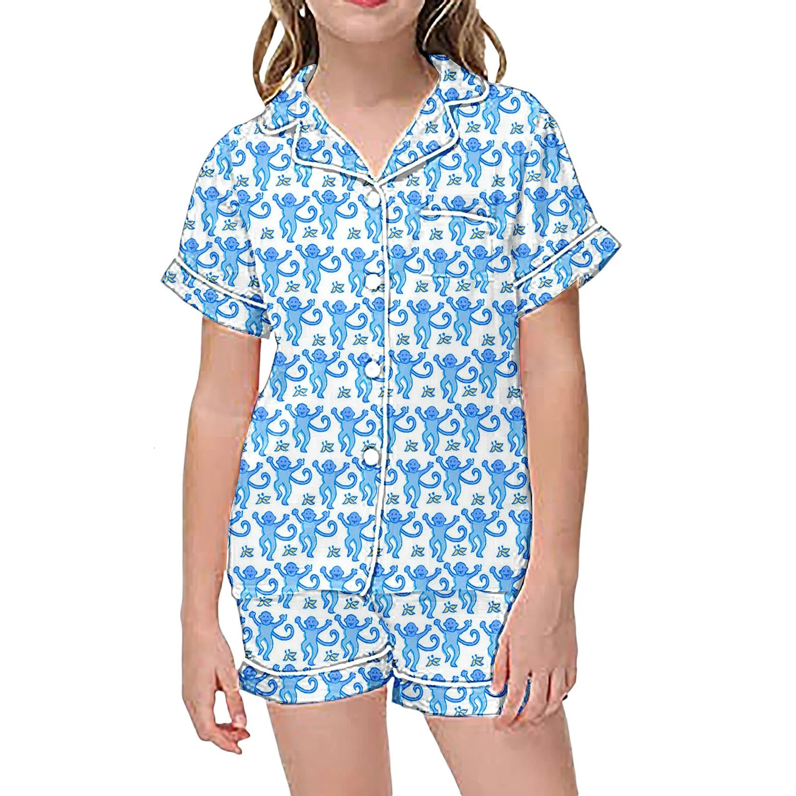 Kids Monkey Print Sleepwear Boy Girls Short Sleeve Loungewea Funny Graphic Pajama Set Children Toddler 2 Piece Set Short Pajamas 240528
