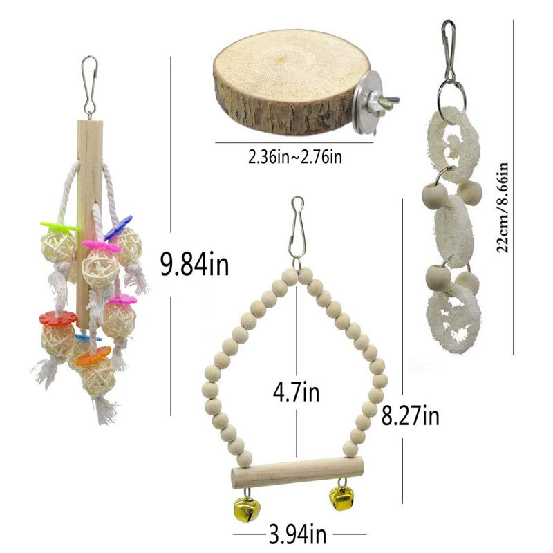 8PCS Parrot Toy Set Log Color Bird Supplies Utensils Stand Rod Swing Bird Cage Accessories Bird Toys