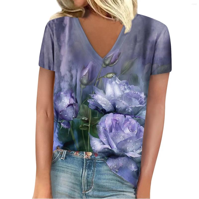 Womens T Shirts Fashion Casual V-Neck Loose Comfort Printed Short Sleeve Things For Women Korean Luxury Clothing Aesthetic Cloth