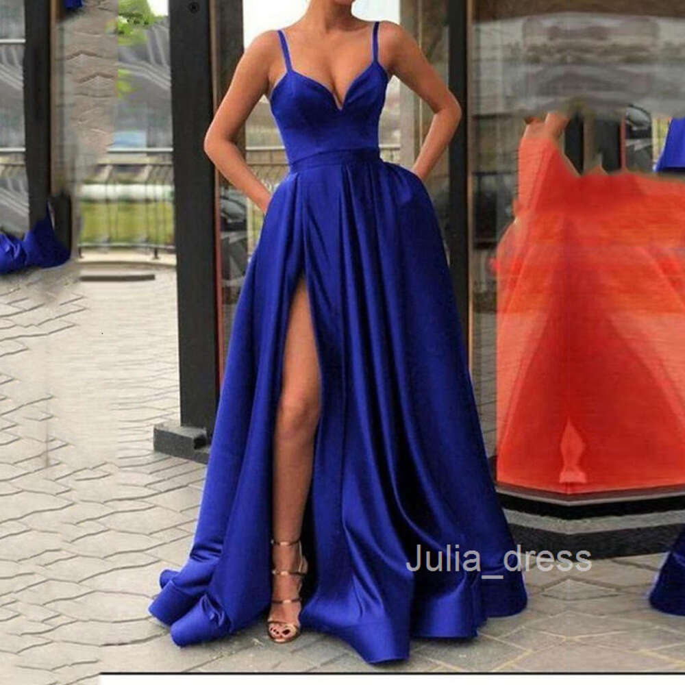 2024 New Spring Dress Slimming Solid Color Strap Tail Banquet Satin Dress
