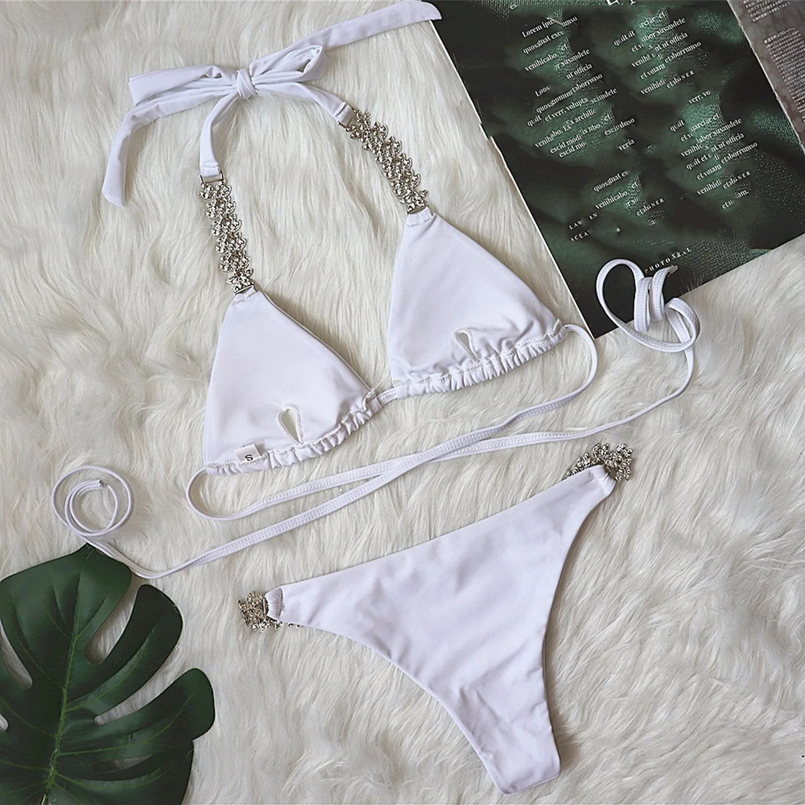 Women Swimsuit Low Waist Set Crystal Diamonds Bikini Suit Diamond Two-Piece Sexy Handmade Swimwear Female Bathing Suit Tankini 240528