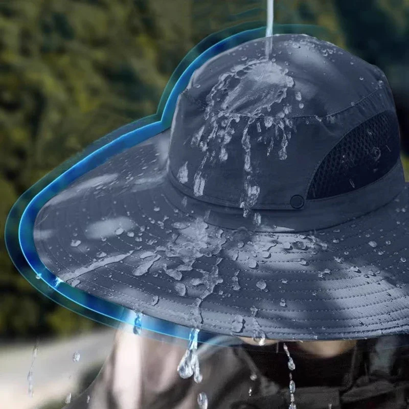 Summer Quick-drying Boonie Hats with Neck Mask Cover Men Breathable Mesh Sun Visor Fisherman Hats Outdoor Wide Brim Bucket Caps 240528