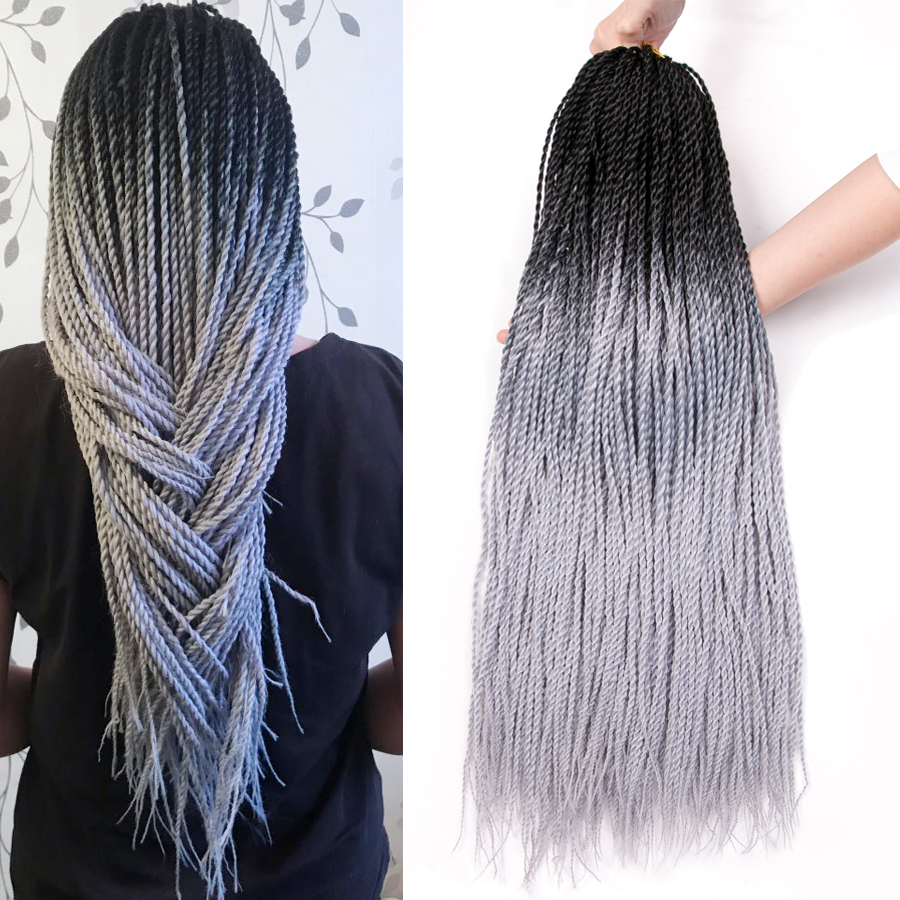 Synthetic Three Tone Blue Crochet Hair Braid 24 Inch Senegalese Twist Ombre Braiding Hair 30 strands/pcs Purple Grey