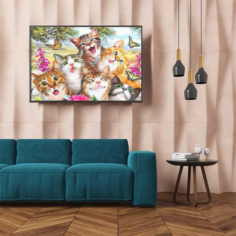 Puzzles 70*100cm 2000pcs Advanced Paper Jigs Puzzle The Cat Family Animal Painting Stress Reducing Blazing with Color Christmas Gift