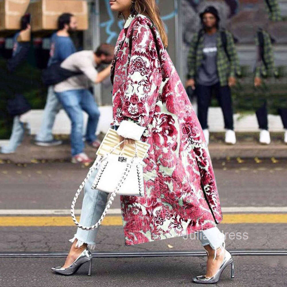2024 Autumn and Winter New Womens Fashion Loose and Ankle Printed Woolen Coat Print