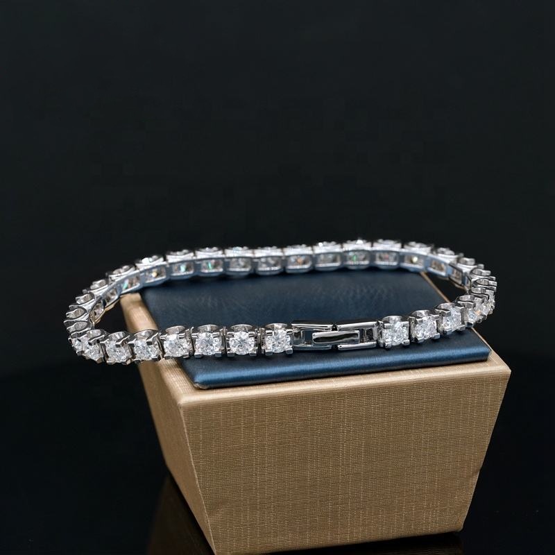Hip Hop Iced Out Silver 925 Moissanite Tennis Chain Bracelet 3mm 4mm 5mm VVS White Round Diamond Bling Jewelry Men and women