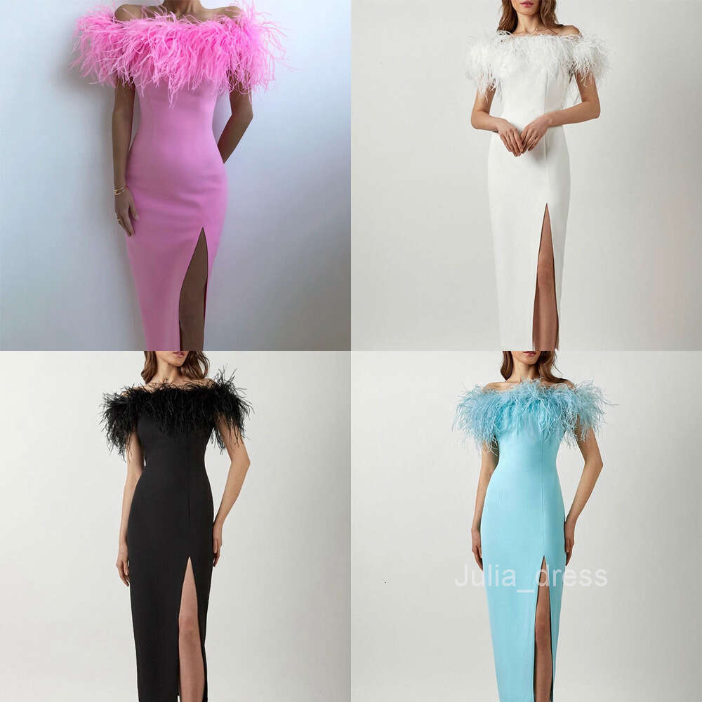 2024 Spring/Summer New Womens One Shoulder Evening Dress Feather Celebrity Dress Banquet Style Long Dress