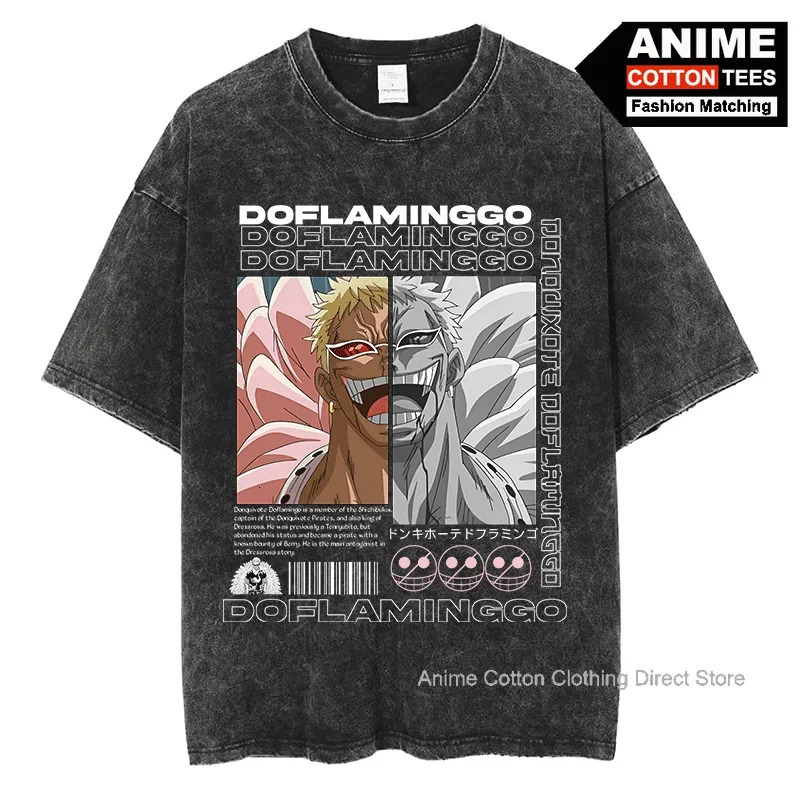 Shirt Doflamingo T One Piece Anime Print T-Shirts Y2k Harajuku Hip Hop Streetwear Tops For Unisex Oversized Vintage Cotton Tees 240528 -