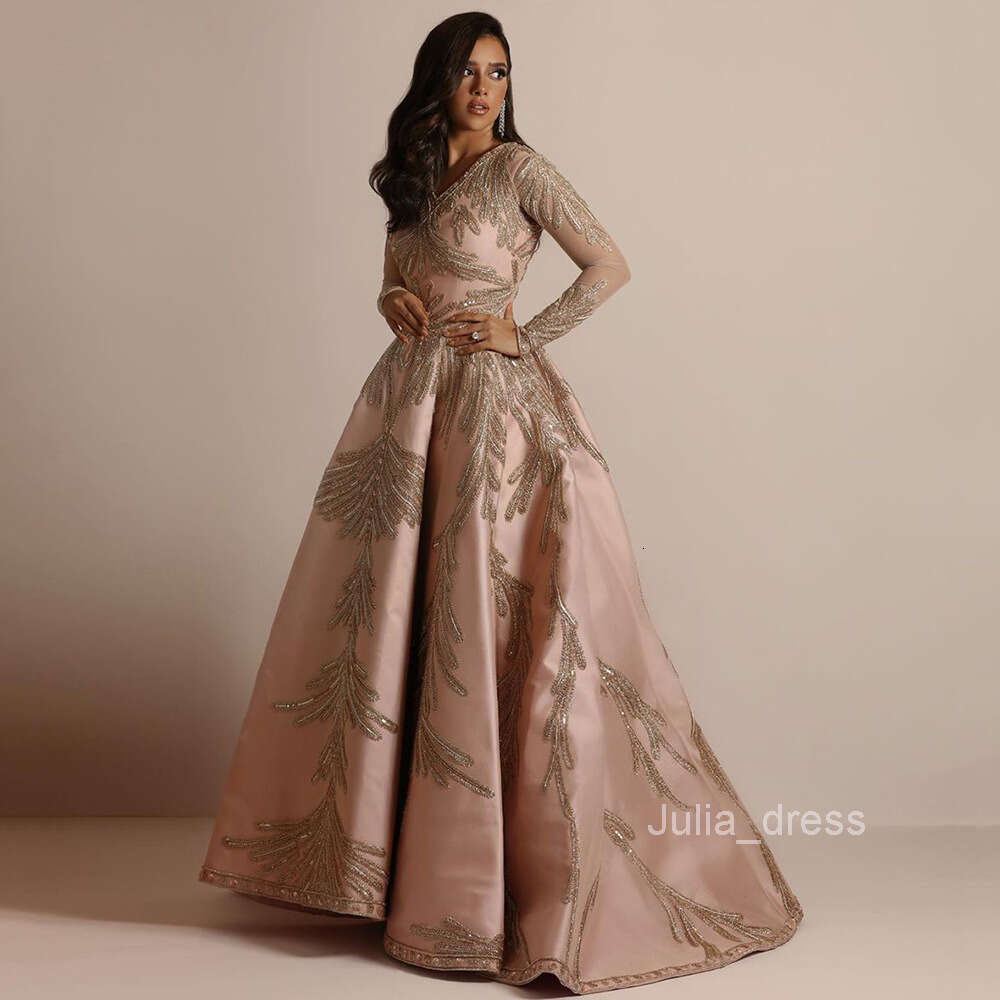 2024 New Womens Wear Hot Stamped Sleeves Long Dress Banquet Sexy Evening Dress Pink