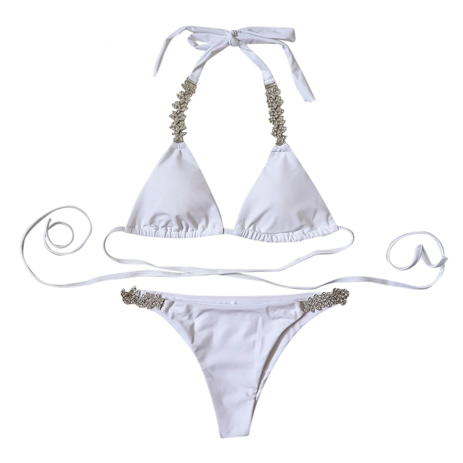 Women Swimsuit Low Waist Set Crystal Diamonds Bikini Suit Diamond Two-Piece Sexy Handmade Swimwear Female Bathing Suit Tankini 240528