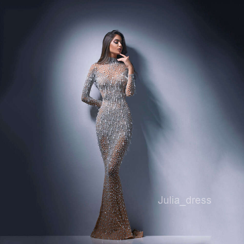 2024 Spring New Womens Wear Hot Stamped Long Sleeve Slim Fit Sexy Long Dress Evening Dress