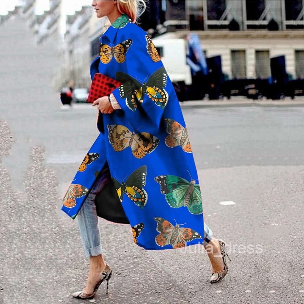 2024 Autumn/Winter New Long Flare Sleeve Coat Printed Loose Windbreaker