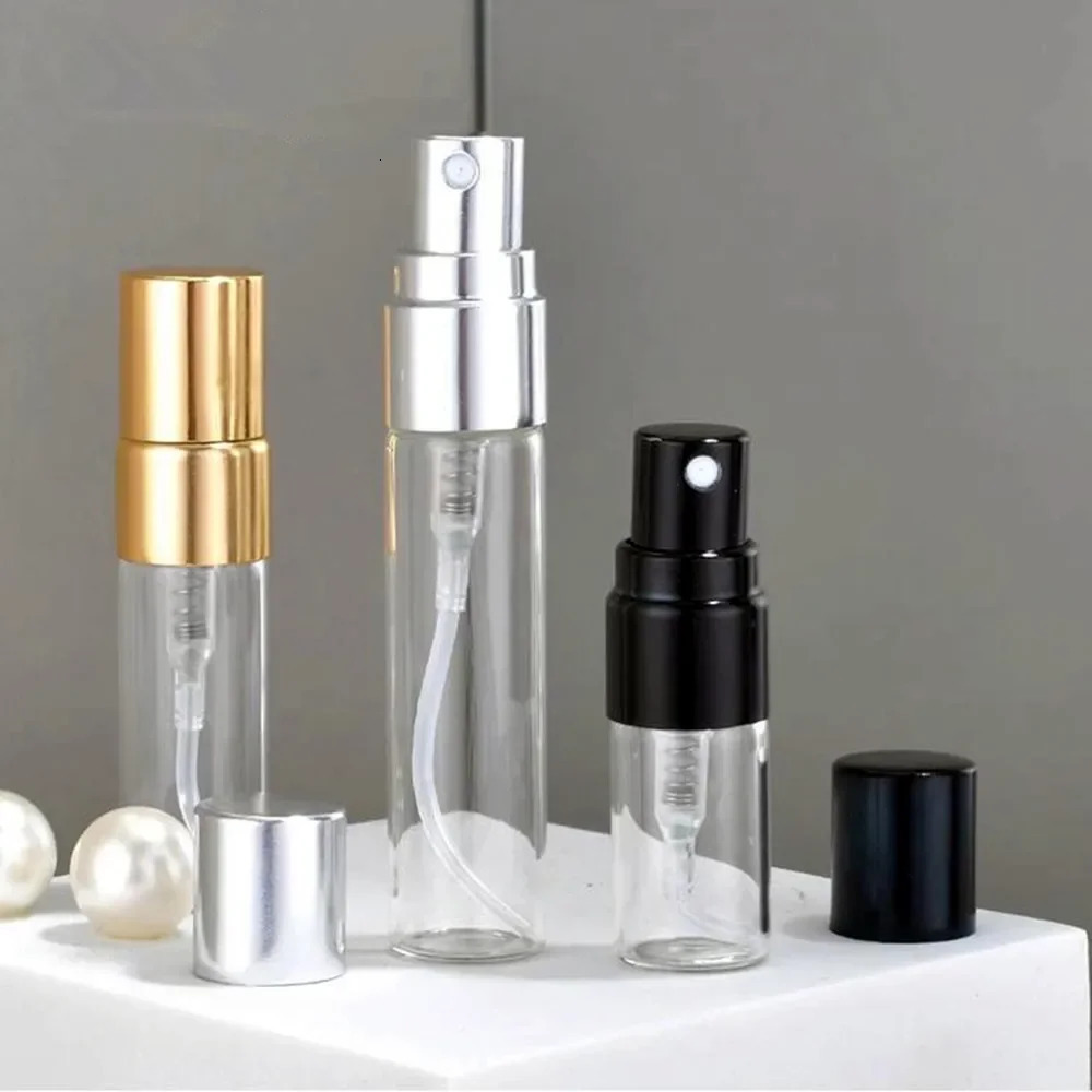 100pcs 2ml 3ml 5ml 10ml Glass Perfume Bottle with Metal Spray Empty Cosmetic Bottles Atomizer Refillable Glass Vials 240511