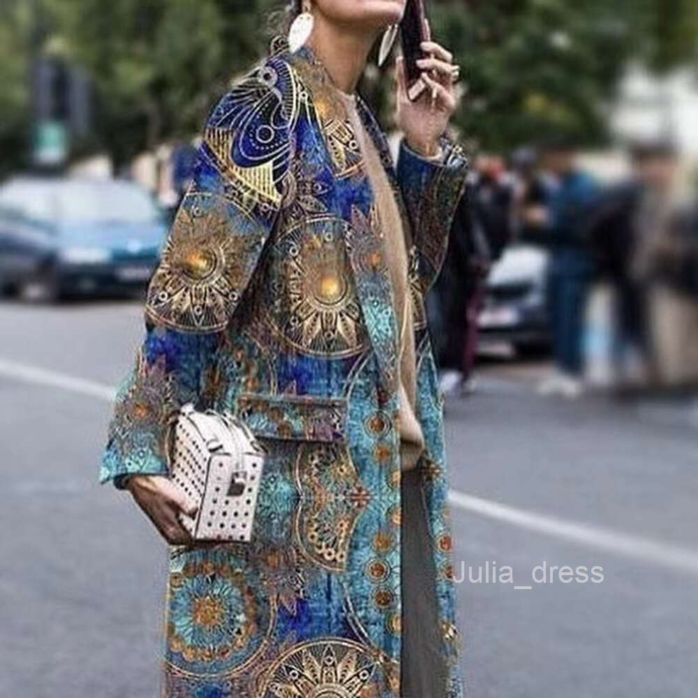 S9312 2024 Autumn/Winter New Womens Fashion Long sleeved Lapel Coat Printed Woolen Long Coat